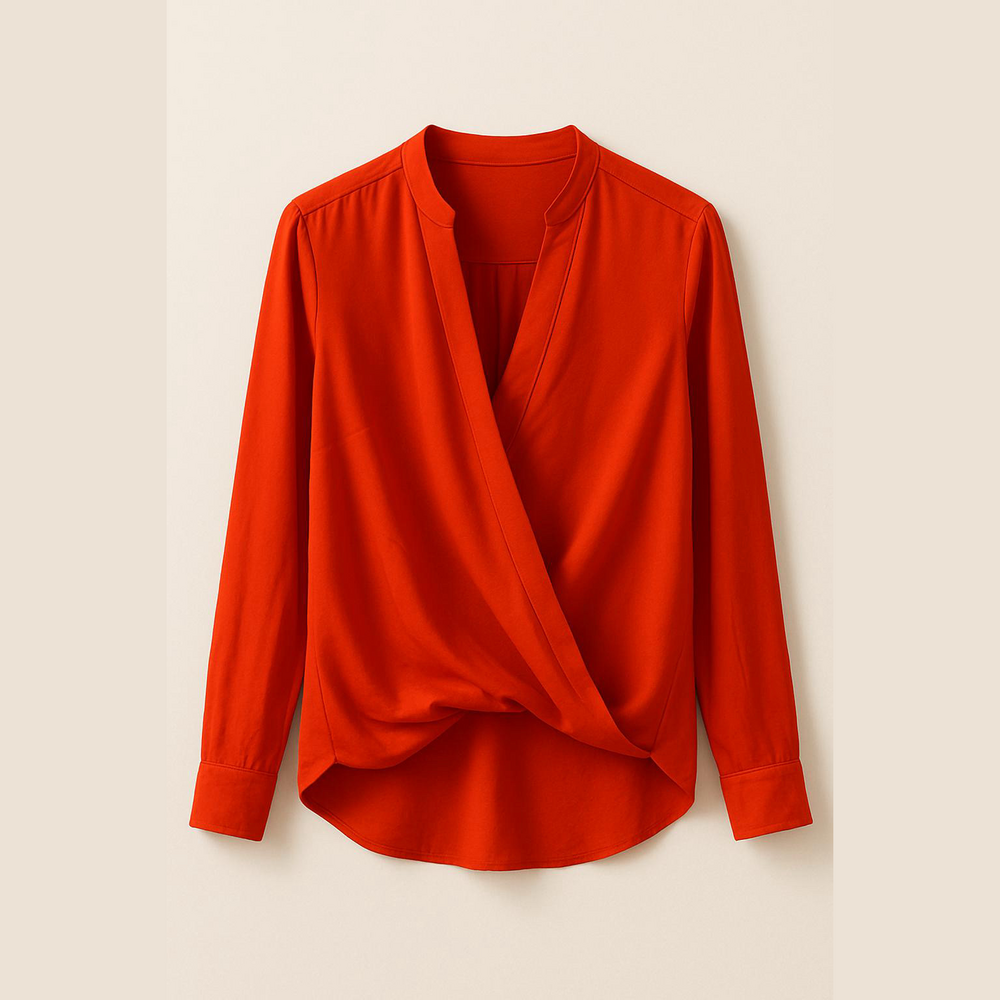A.L.C. Orange 3/4 Sleeve Wrap Blouse